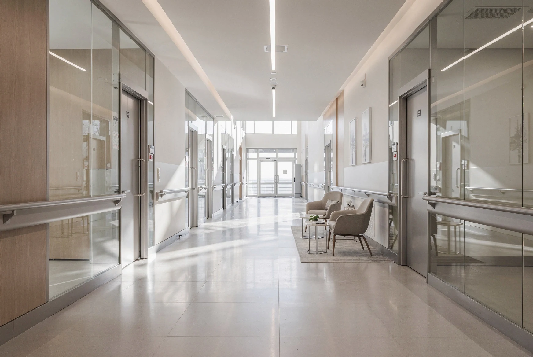 Modern private hospital corridor in Tbilisi