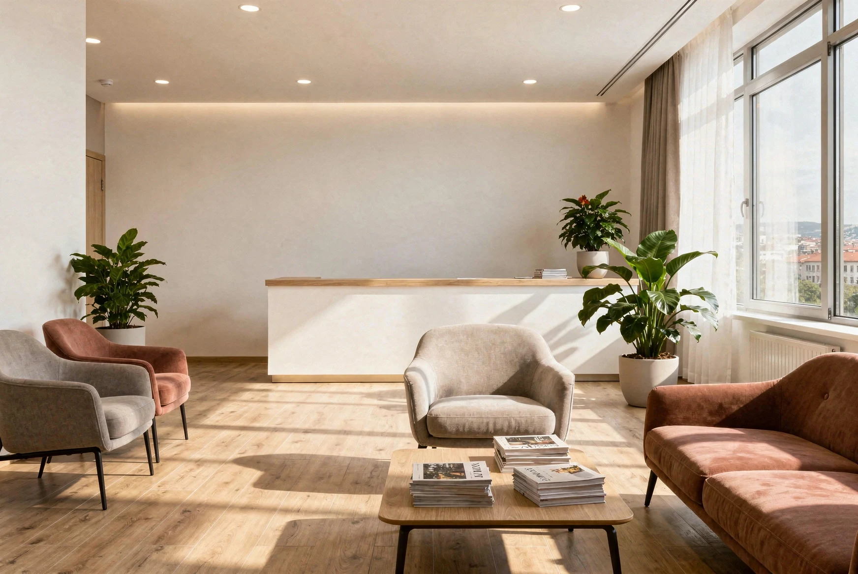 Illustrative waiting area in a modern private clinic in Tbilisi