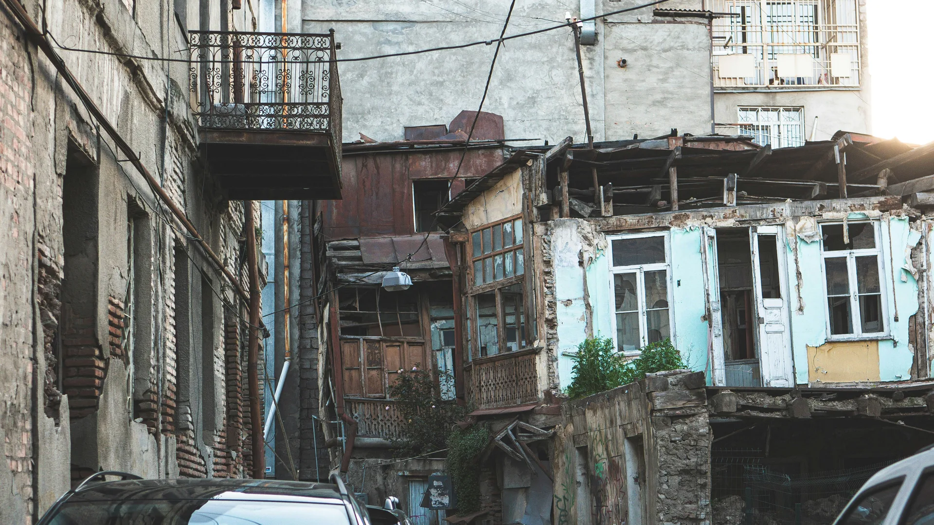 Classic Tbilisi residential buildings with ornate balconies